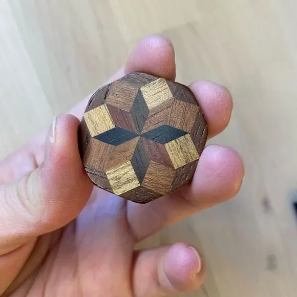 Vintage Handmade Folk Art Wood Inlay Brooch