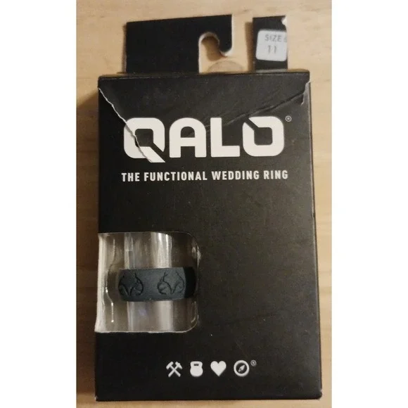 NEW Qalo - The Functional Wedding Ring, Silicone Band in Black RealTree, Sz 11