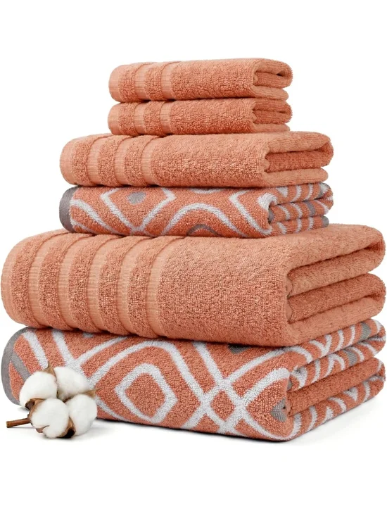 Plush Coral Cotton Towel Set - 6 Piece
