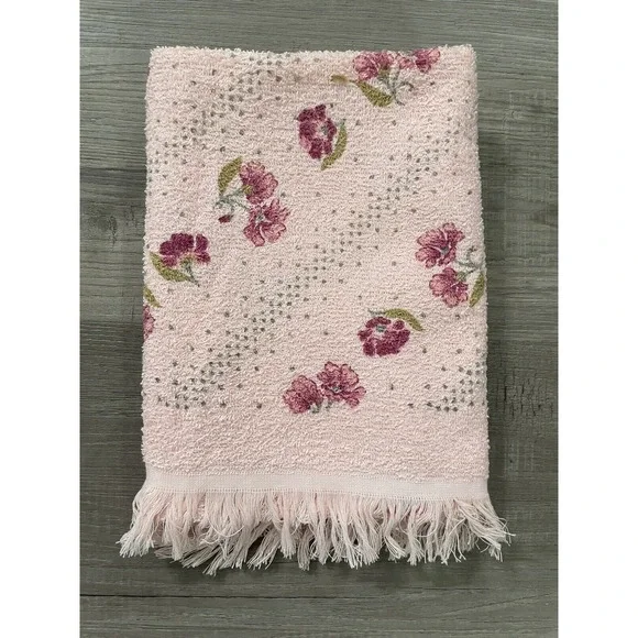 Vintage New With Tag ‎ Pink Flower Cotton Bath Towel