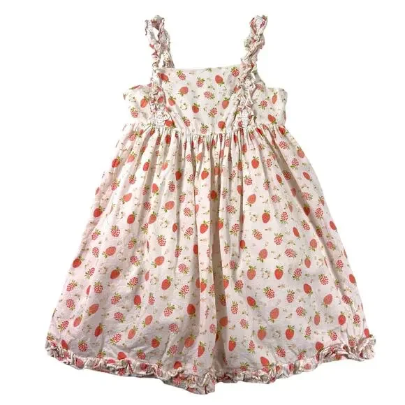 Joie Girls Sundress Size 8 White Raspberry Floral Ruffle Strap Cotton Dress Cute