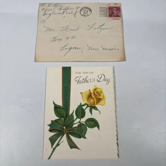 Vintage Father’s Day Greeting Card Yellow Rose American Greetings 1956 Envelope