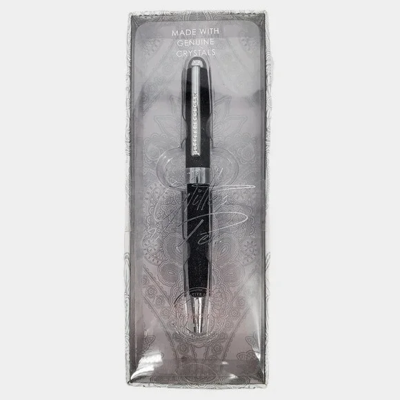 Argento SC Black Glitter Ballpoint Pen with Genuine Crystals BPE010-BK New