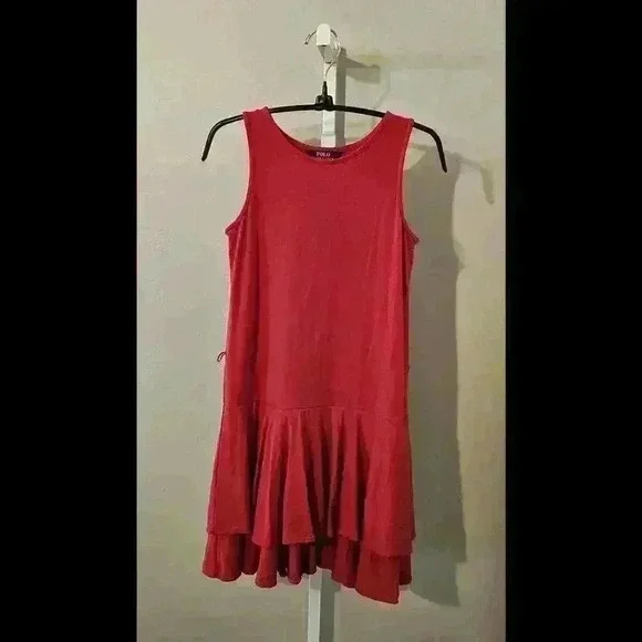 Stylish Polo Red Sleeveless Dress with Ruffled Hem