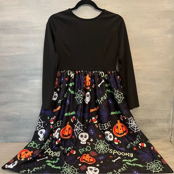 Camisa Spiders Webs Skulls Jackolanterns Candycorn Happy Halloween‎ Dress L LN