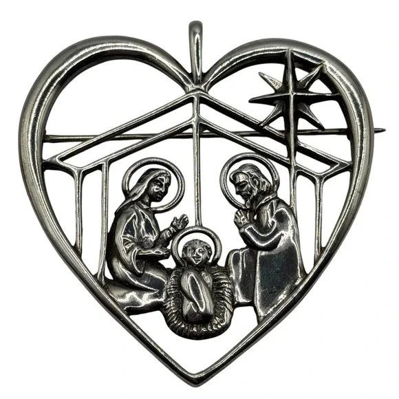Hand & Hammer Peggy Hart Christmas Sterling Silver Nativity Brooch Pendant