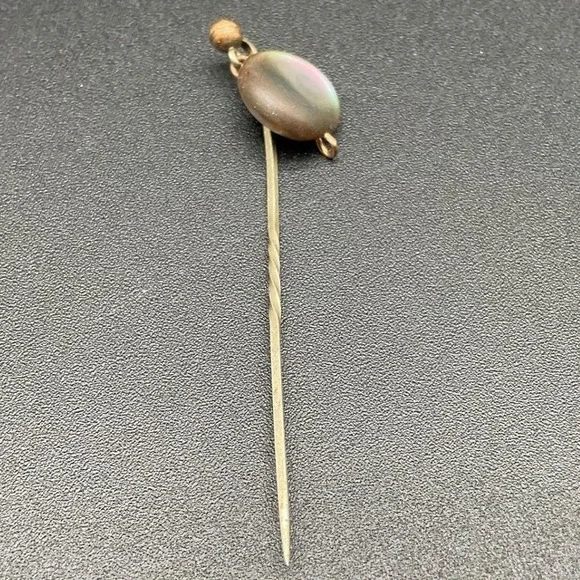 Antique Victorian Mother of‎ Pearl Stick Pin with Dangle Bead – Twisted Stem 2″