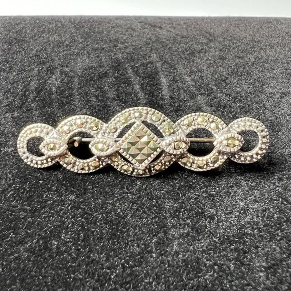 Vintage Marcasite Sterling Silver 925 Brooch Pin