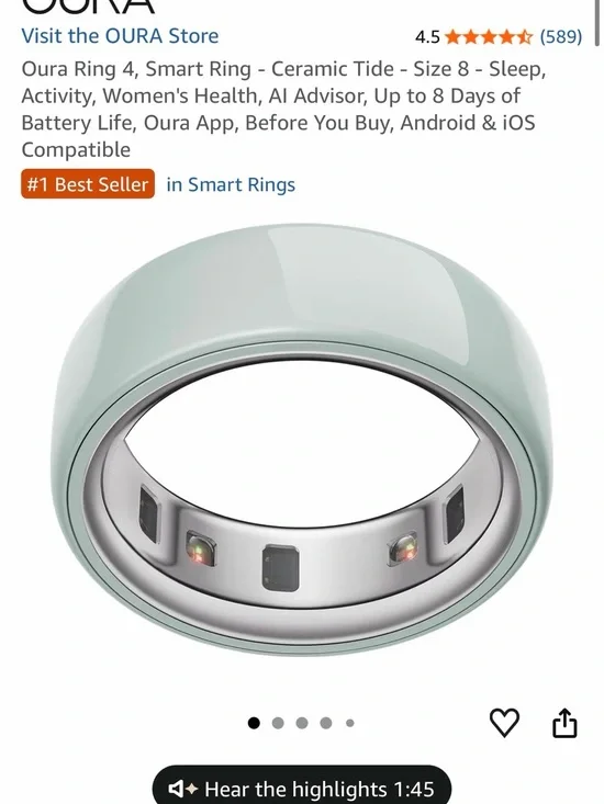 Oura Ceramic Smart Ring in Tide Seafoam Green