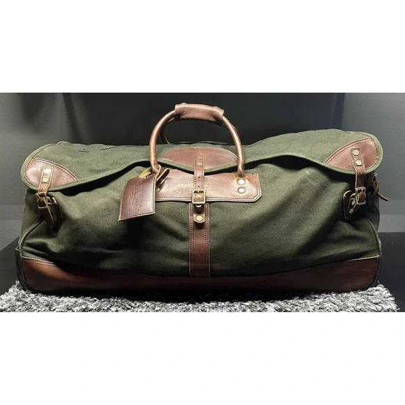 Orvis Bag Luggage Duffle Green Battenkill Canvas Vintage Rolling Distressed