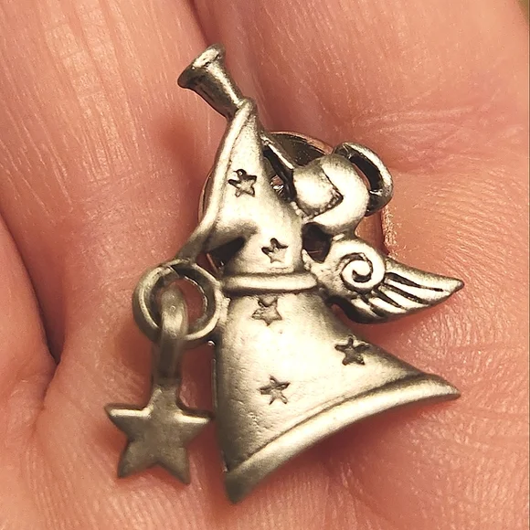 Trio of Pewter Angel Lapel Pins, 2  Stamped JJ Jonette