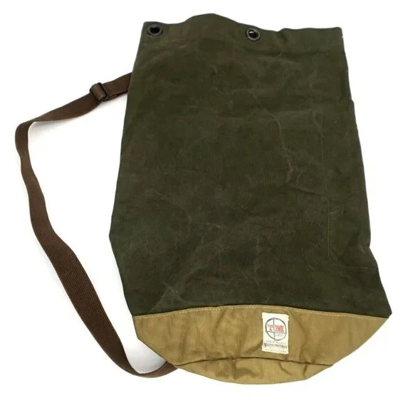 TM1985 Brooklyn Green/Tan Top Load Over Shoulder Duffle Military Bag Made In USA