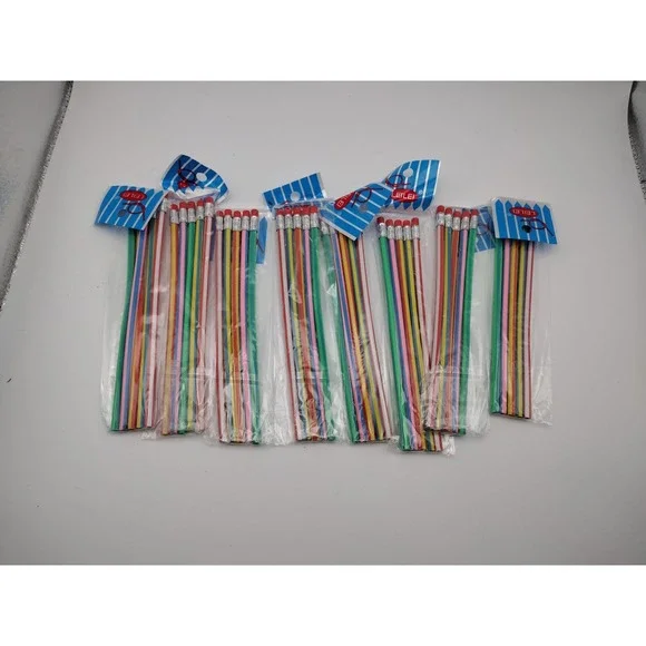 Leilei Multi Color Striped Bendable Pencils Bulk 8 Packs of 5 Total 40