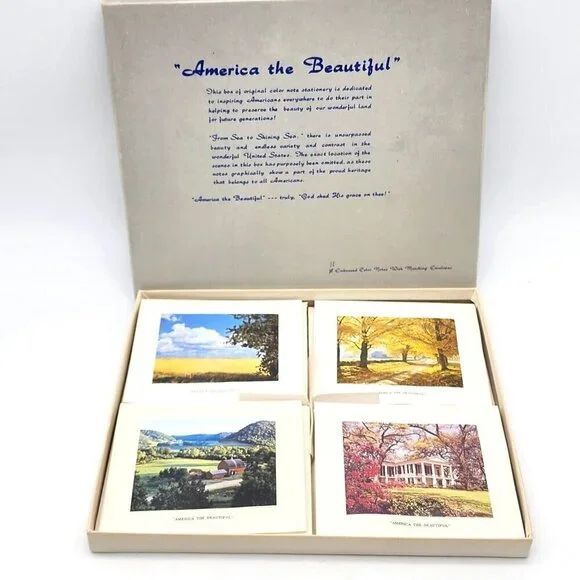 Vintage America The Beautiful 10 Embossed Color Photo Blank Note Cards Envelopes