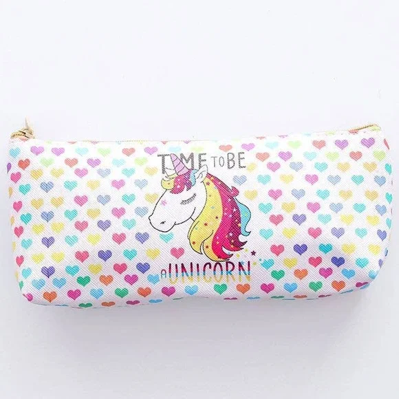 Rainbow Heart Unicorn Pencil Case/Makeup‎ Bag Floral Gel Pen Bundle~~NWOT