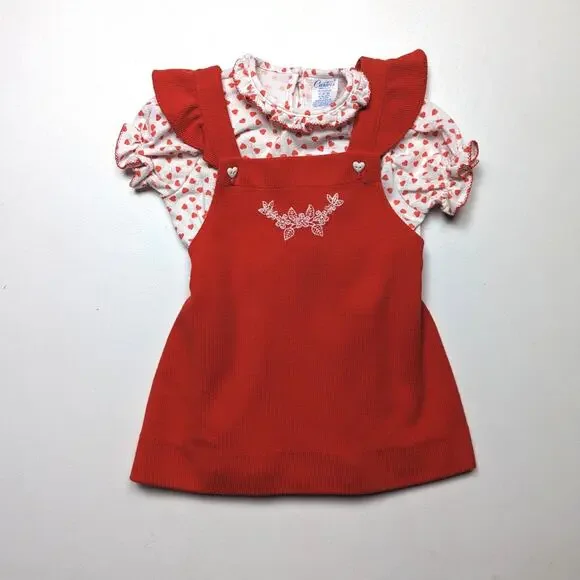 Vintage Carter's Pinafore Outfit Baby Girls Size 12m Red Heart