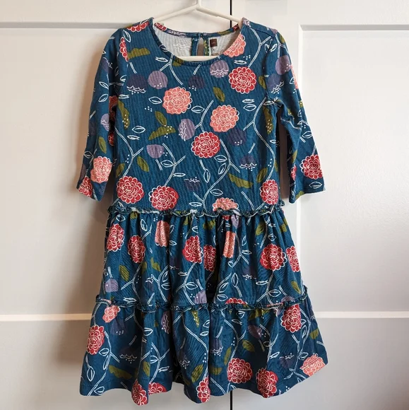 TEA Collection Girls folksy floral printed tiered ruffle skirt dress size 6