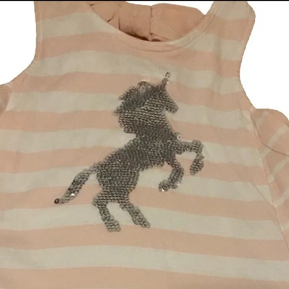 Tommy Bahama Girls Size 4 Pink & White Striped Unicorn Sequin Dress & Headband