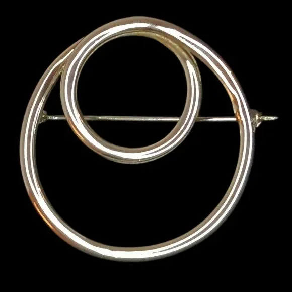 Vintage 925 Sterling Silver Double Circle Swirl Design Brooch Pin 1.75