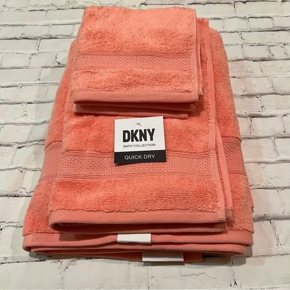 NEW 4 pc - DKNY Nottingham Coral Towel Set, 3 piece, Bath, hand and face