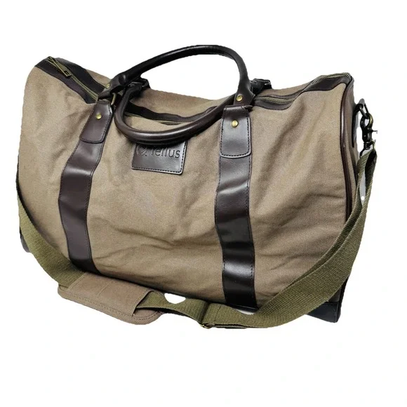 Tellus Weekender Duffle And Gym‎ Bag Sports Olive Brown Shoulder Strap