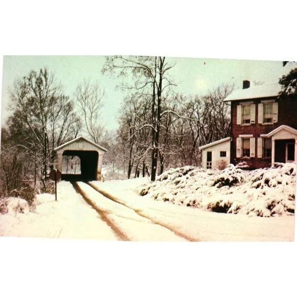 Christman Covered Bridge Postcard Travel Souvenir Unposted Eaton Ohio Vintage