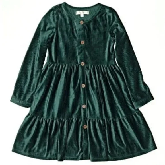Biscotti Colezioni Girl’s 5yo Pine Green Velvet Button-Down Flutter Dress- EUC!