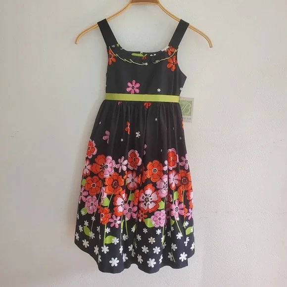 Bonnie Jean Empire Waist‎ Floral Fit Flare Dress Girls 10 Ribbon Sash NEW Party