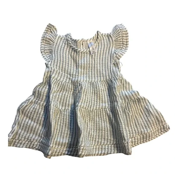 Modern Moments by Gerber Baby Girl‎ Blue Striped Cotton Flutter Dress 18M (B1)