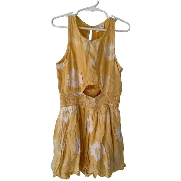 Abercrombie Kids Yellow Floral Cutout Romper - Size 7/8