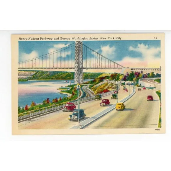 Vintage Postcard New York City Henry Hudson Parkway‎ George Washington Bridge NY