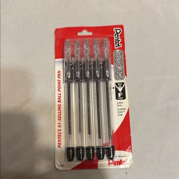 Pentel RSVP Black Ballpoint Pens - 5 Pack
