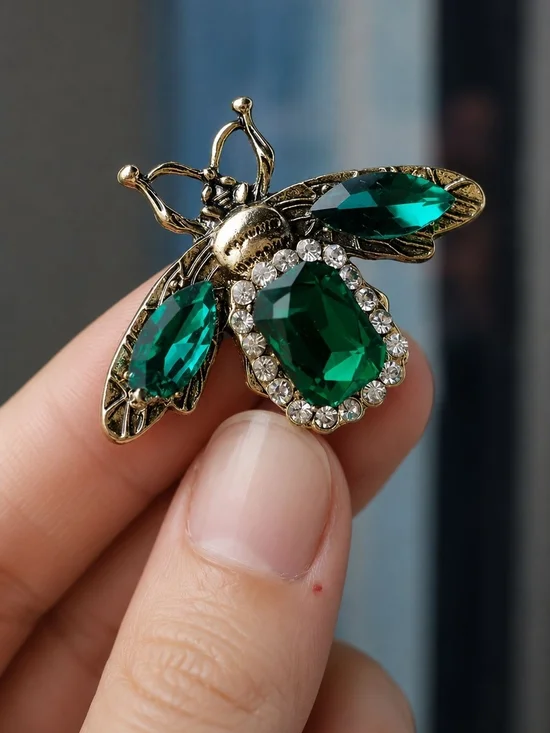 Green and Gold Bee Crystal Brooch