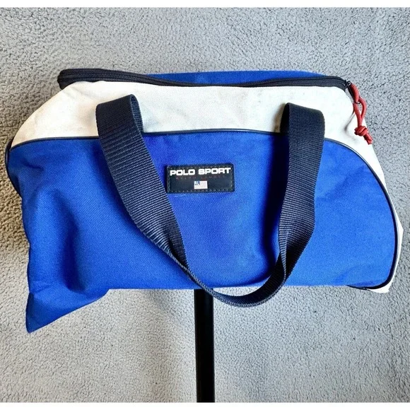 VTG Polo Sport Ralph Lauren Tote Blue White Expandable Duffle Bag (read desc)