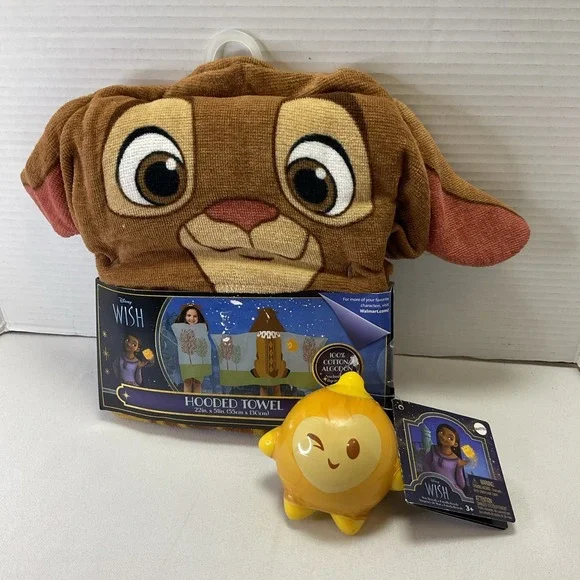 DISNEY Wish Valentino 22x51 Hooded Towel+ Wish Star Surprise Figurine‎ Inside