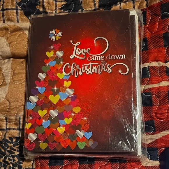 Colorful Christmas Card with Heart Tree Design 5x7 Printed In England Pack Of 20