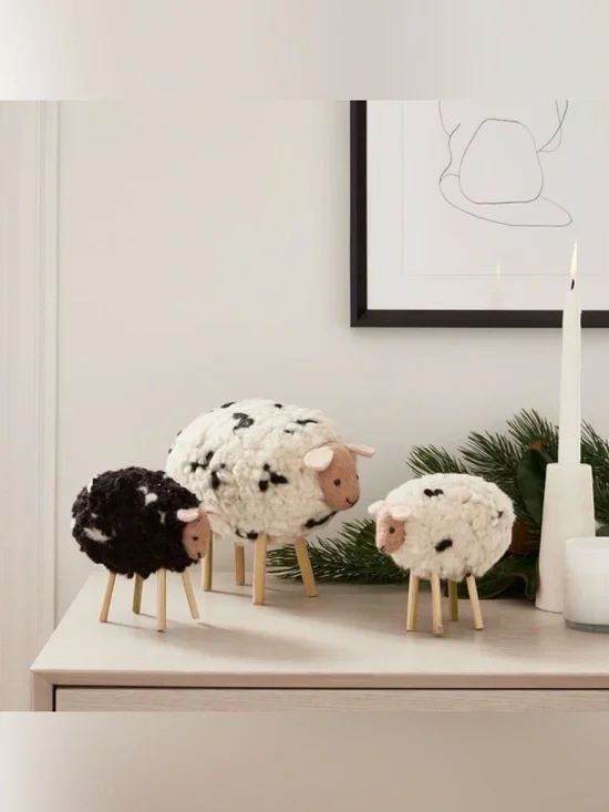 Westelm Decorative Wool Sheep Figurines - White and cream