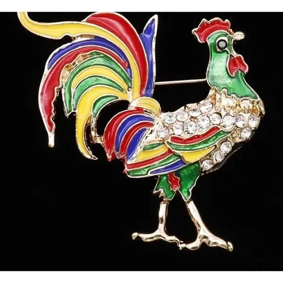 💛 Betsey Johnson adorable multicolored rooster brooch 💛