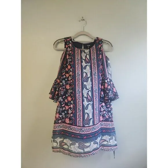 Zunie Cold Shoulder‎ Colorful Dress Girls Size 10 Floral Paisley Print
