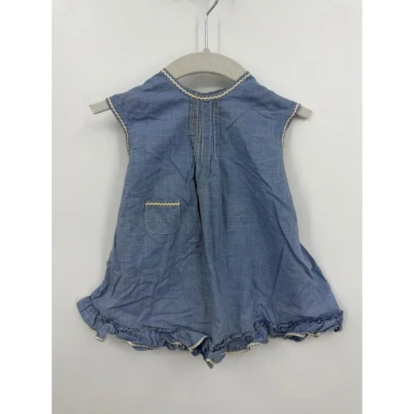 Unbranded Vintage Gingham Check Ruffle Dress Kids Size 4T Blue Rickrack Trim