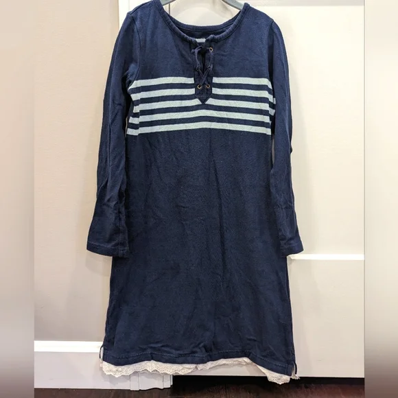 LANDS' END girls popover blue knit dress size 7