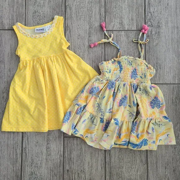 Tommy Bahama & Blueberi Boulevard yellow Tropical & Polka Dot baby dresses 12M