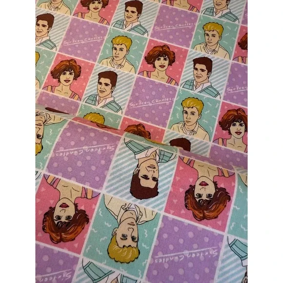 Sixteen Candles 100% Cotton Material pink blue purple 80s yard -READ DESCRIPTION