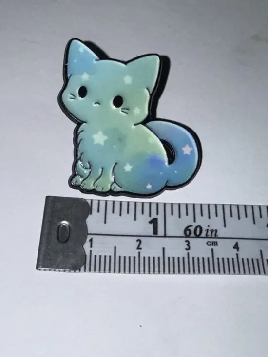 Light Blue And Green Celestial Cat Kitten Stars Brooch Pin