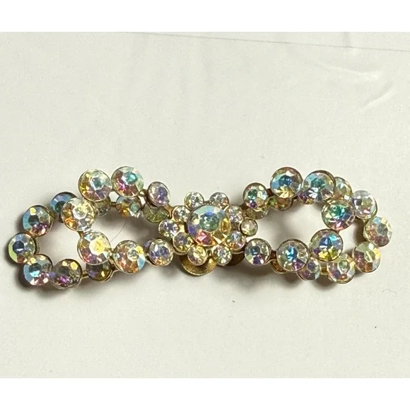 Vintage Gold Tone Aurora Borealis Rhinestone Shoe Clip Bow 1 Only 2.25
