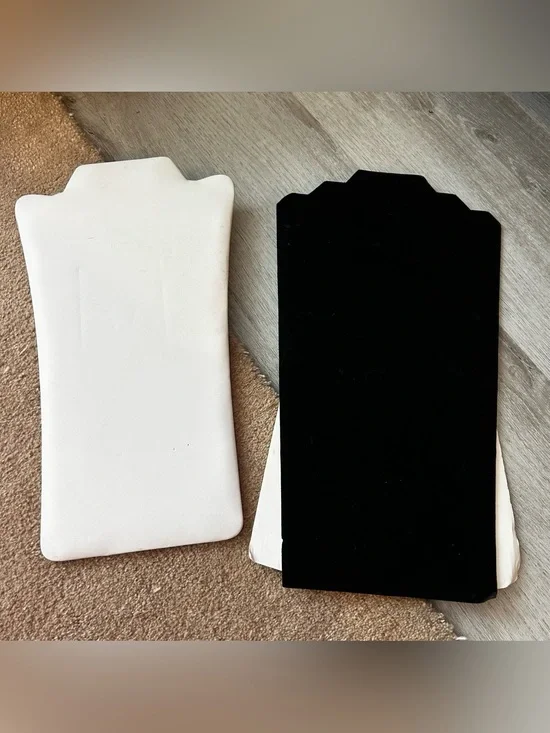 Necklace jewelry stand set of two black velvet and white leather