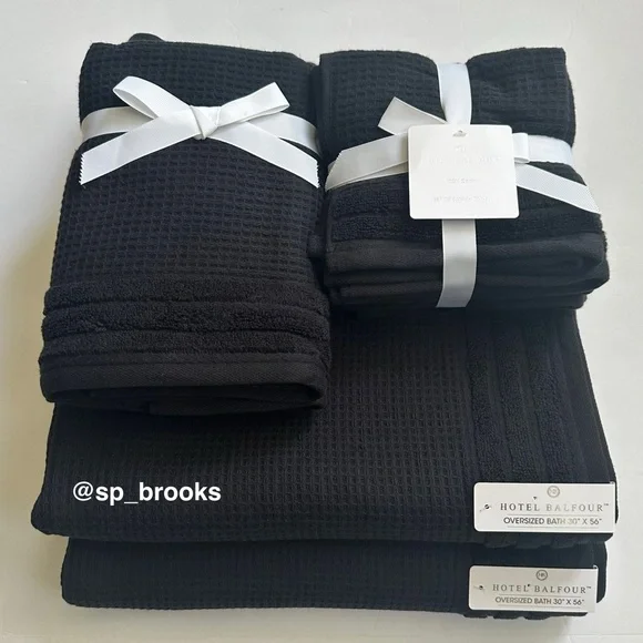 🎁9 PC Hotel Balfour Oversized Bath Towel Set - Cotton -Black Caviar Waffle