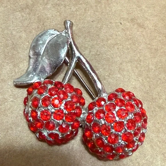 Vintage Red and Silver Cherry Brooch