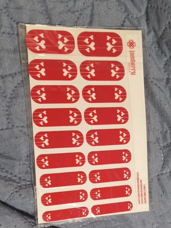 Jamberry Red Nail Wraps with White Heart Accents