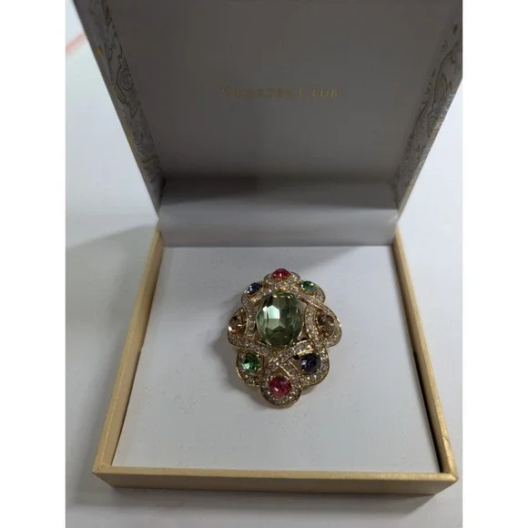 CHARTER‎ CLUB MULTI COLOR RHINESTONE GOLD TONE FLOWER BROOCH
